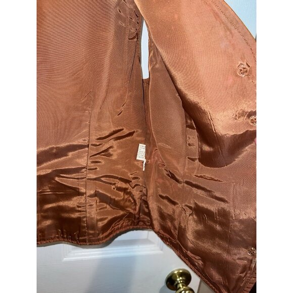 Vintage SHEEP MATES Cognac Leather Fitted Lined Vest Five Button Sz 8 - Picture 7 of 10